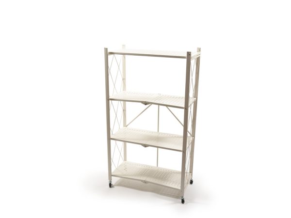 Scaffalatura 4 ripiani richiudibile in metallo bianco con ruote misura 71,5x34xh.125cm For Cheap