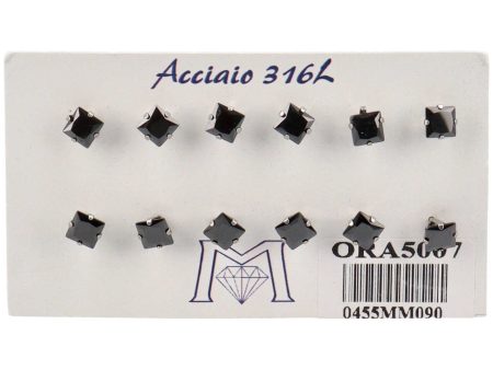 Orecchini con zirconi neri quadrati 5mm- la confezione contiene 6 paia on Sale